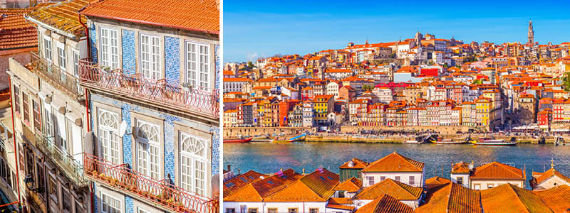 Vackra, färgglada hus i Porto i norra Portugal.